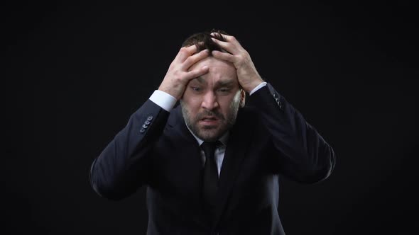 Anxious Male Employee Suffering Stress, Mental Disorder, Business Failure Crisis