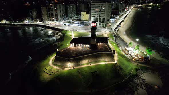 Night aerial view of tourism postal card at downtown Salvador Bahia Brazil.