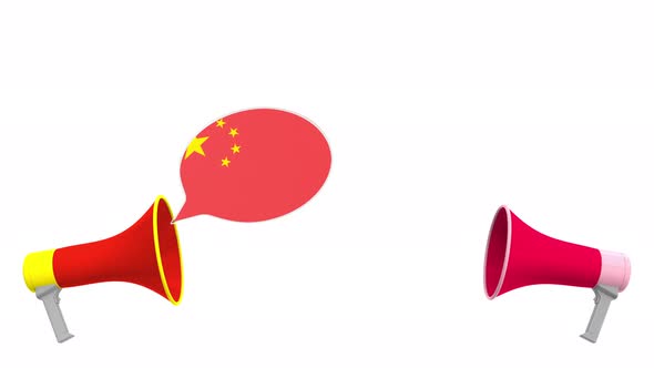 Speech Bubbles with Flags of Poland and China