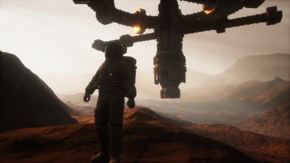 Astronaut Walking on an Mars Planet