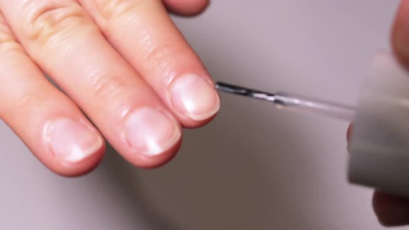 The Girl Applies a Dehydrator to the Nails