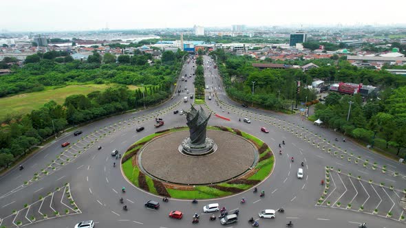 Aerial view of Harapan Indah city Roundabouts. Bekasi, Indonesia