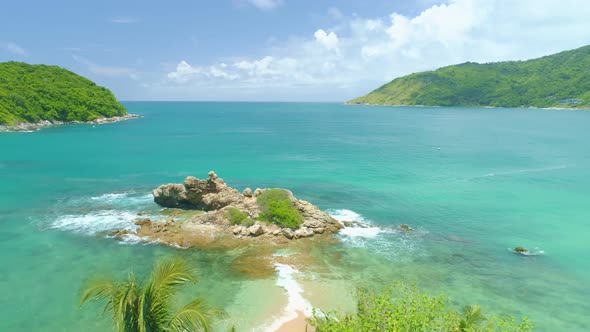 Phuket sea beautiful waves crashing on beach Aerial view