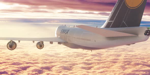 Flight Plane Travel Over Clouds Somalia