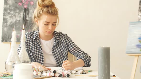 Creative Girl Working with Pastel Crayon