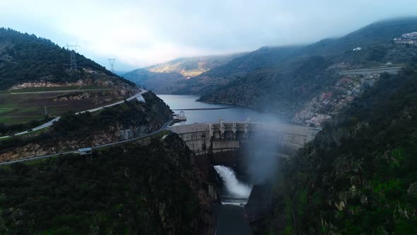 Beautiful Dam in Mountains Scene. Tua Dam, Portugal.