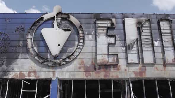 Destroyed Shopping Center in Bucha Ukraine During the War