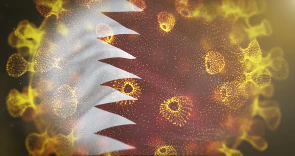 Qatar Flag With Coronavirus Microbe Centered 4K alt