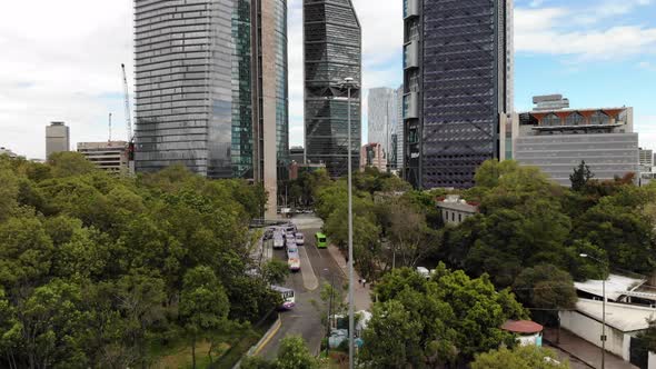 The Tallest Buildings in Mexico City. Drone Ascending.