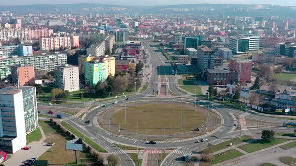Aerial view of roundabout in Kosice, Slovakia