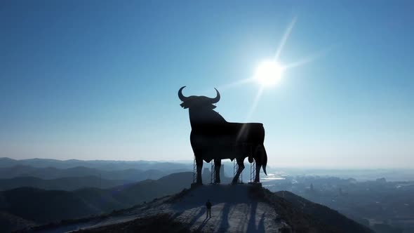 Backward view of the Spain’s symbol “El Toro de Osborne” in a splendid and cold winter moorning, Zar