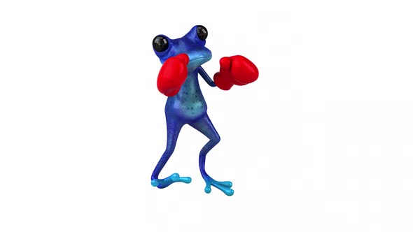 Fun 3D cartoon blue frog boxing with alpha channel included alt
