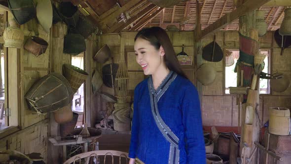 Asian Woman In Wooden Farm House