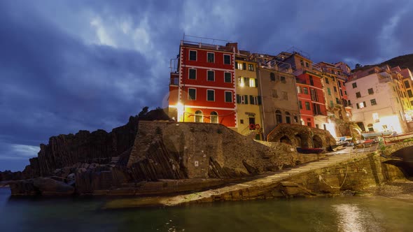 Time Lapse of the beautiful and scenic seaside village of Riomaggiore in Italy