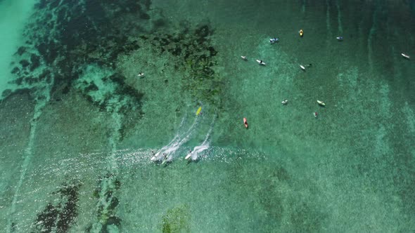 Multicolor Surfers on the Water Bali Indonesia