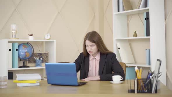 Confident Redhead Businesswoman Talking Via Video Chat Indoors