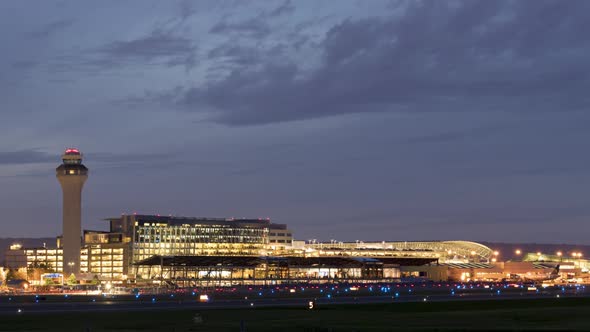 Time Lapse of Portland International Airport at Night