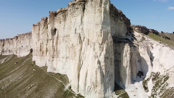 White Chalk Limestone Rock Against a Blue Sky Aerial View