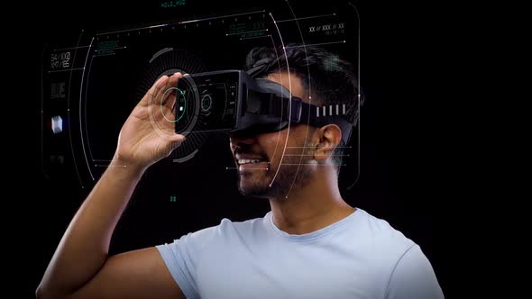 Man in Vr Headset with Virtual Earth Projection