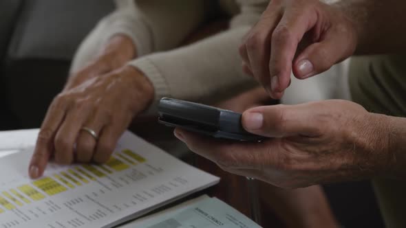 Senior man and woman checking documents