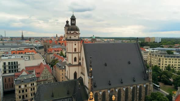 Aerial View of Thomaskirche (Saint Thomas Church) in Leipzig, Germany, Europe