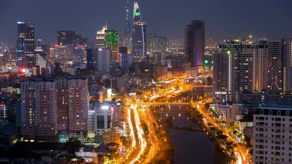 Ho Chi Minh City Aerial Cityscape, Vietnam Sunset 