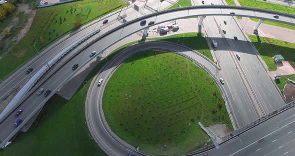 Aerial Shot of Transport Intersection in Big City