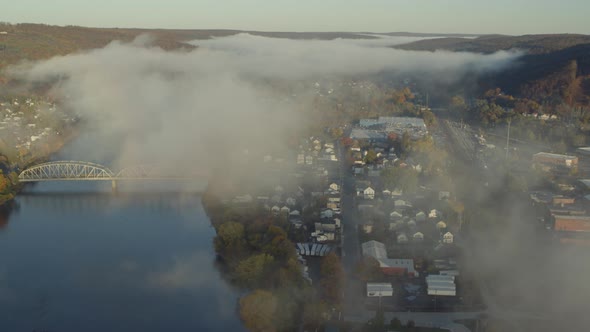 Aerial view of Hudson River suburb