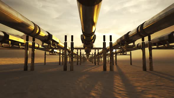 A pipeline running through the scenic desert during beautiful sunset. 4K HD