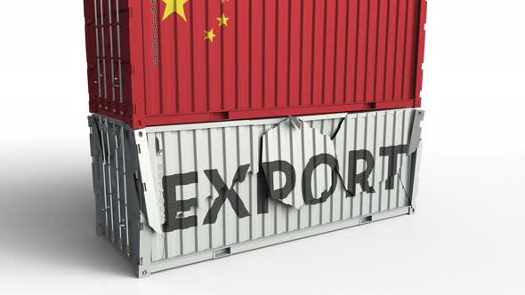 Container with Flag of China Breaking Container with EXPORT Text alt