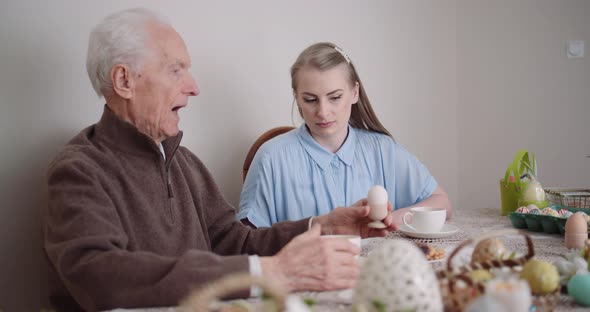 Happy Easter - Grandfather and Granddaughter Spending Easter Together at Home.