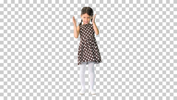 Smiling little girl in polka dot dress, Alpha Channel