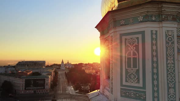 Kyiv. Ukraine. Aerial View : St. Sophia Church in the Morning at Dawn