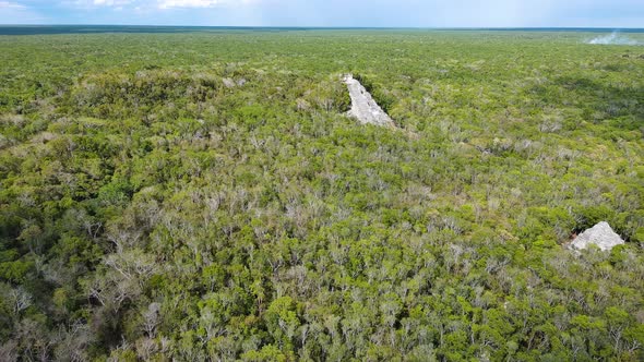 Aerial Drone Fly Above Coba Maya Ruins Yucatan Peninsula Mexico Archeological Forest