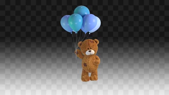 Teddy Bear Happy Walking With Blue Balloons