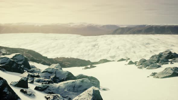 Lava Rock and Snow in Winter Time in Iceland