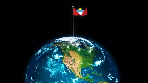 3d Rotated Planet Earth On Flying Antigua And Barbuda Flag Flag Animation