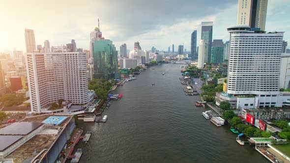 4K : Aerial drone footage fly over the Chao Phraya River