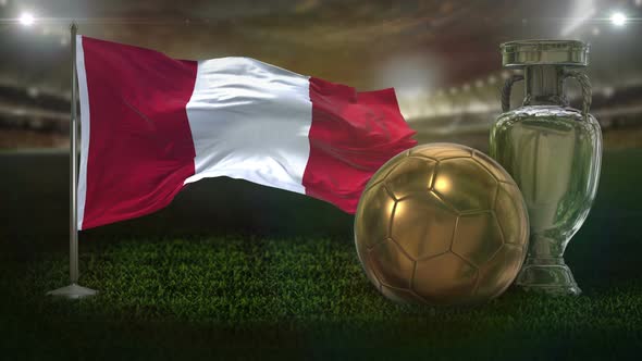 Peru Flag With Football And Cup Background Loop