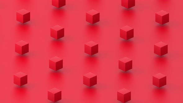 Abstract 3d render, red geometric background with cubes, motion design, 4k seamless looped animation