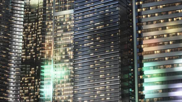 Night Architecture of Skyscrapers with Glass Facade