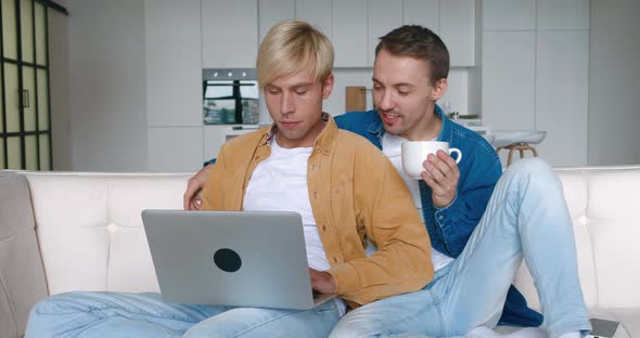 Loving Male Gay Couple Spend Time at Home