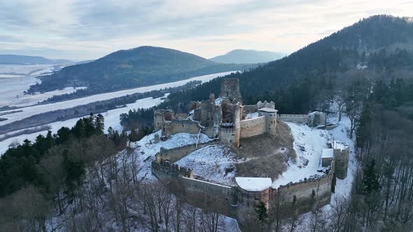 Aerial view of castle in Zborov village in Slovakia