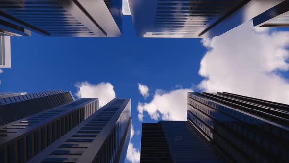 3d render of abstract bright city with skyscrapers. Simple forms of buildings