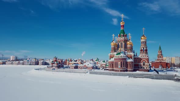 Aerial View Of The Kremlin And The Cathedral In Yoshkar Ola