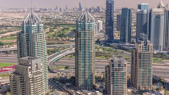 Dubai Marina Skyscrapers and Jumeirah Lake Towers View From the Top Aerial Timelapse in the United