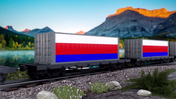 Train and Containers with Russia Flag