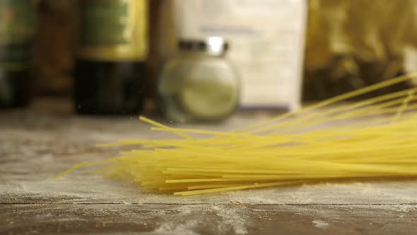 Spaghetti on table, Slow Motion