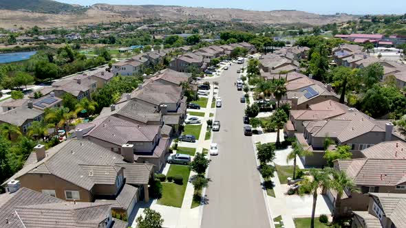 Aerial View of Suburban Neighborhood with Big Mansions in San Diego