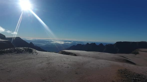 Landscape of a frozen mountain in south of Brazil. Clear blue sky and a snowed mountain.